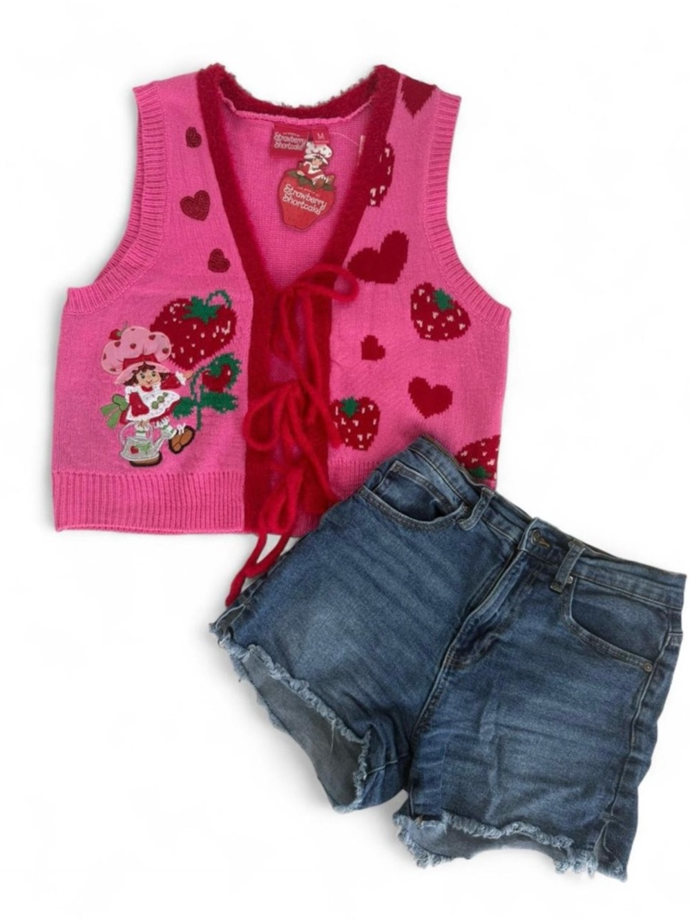 Strawberry Shortcake Pink Knit Vest with Heart & Strawberry Size Medium